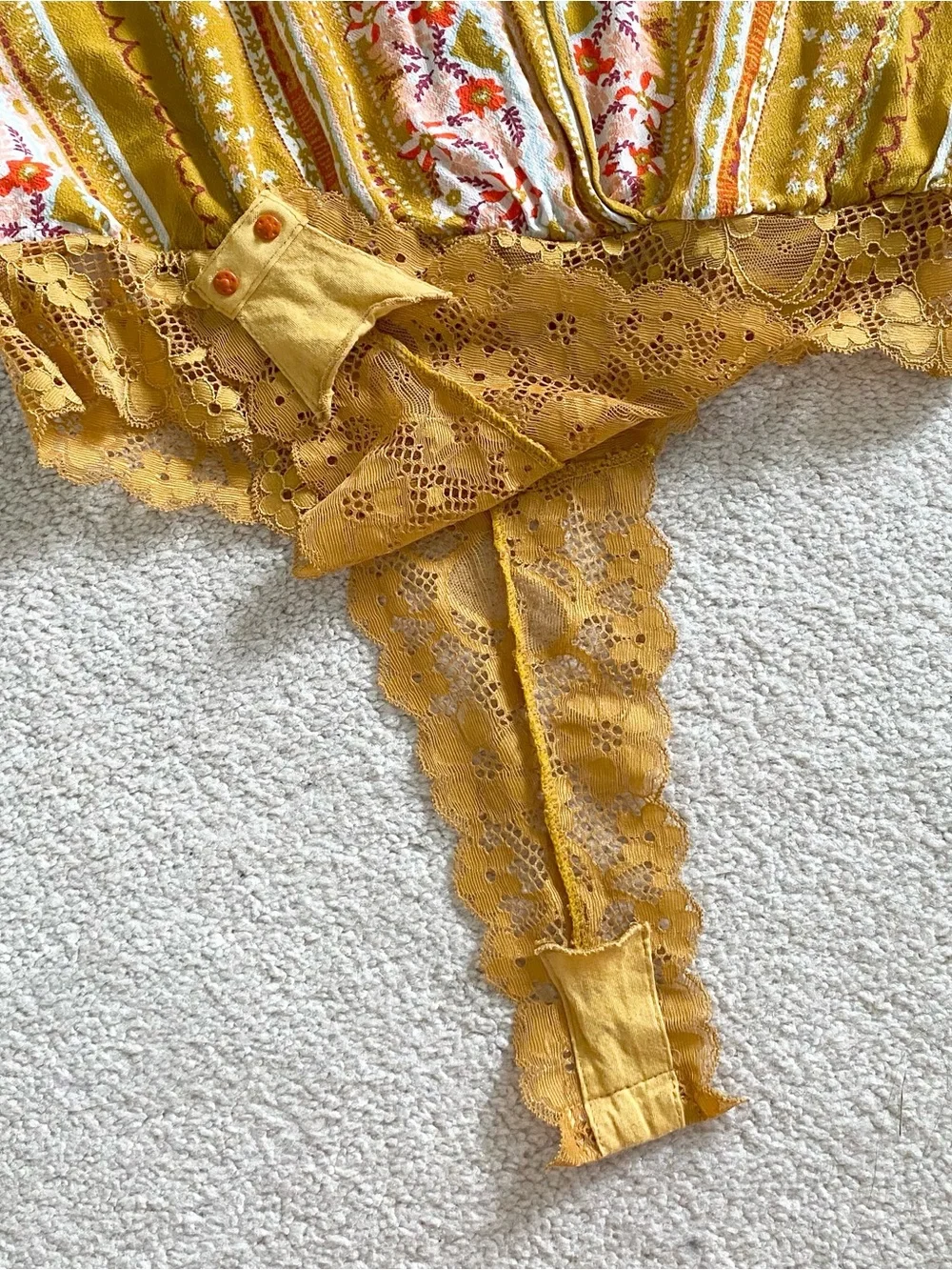 Free People Boho Tie Front Bodysuit, Gold Combo Sz S
